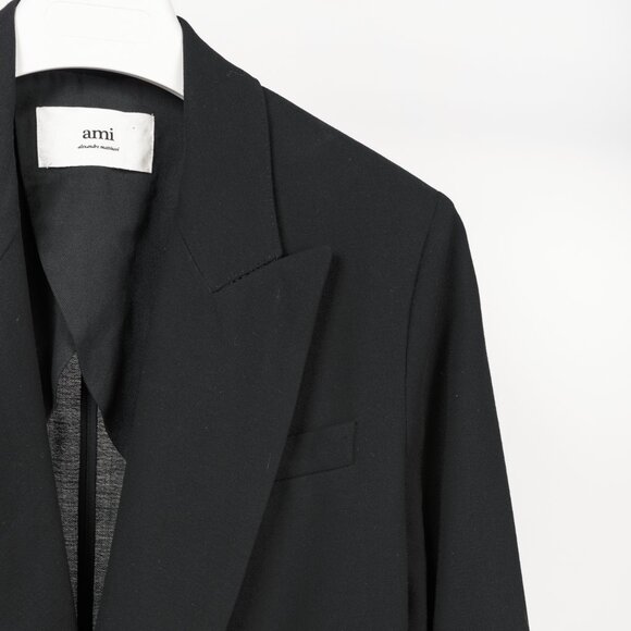 AMI Black Wool Gabardine Double-Breasted Coat - Picture 5 of 11